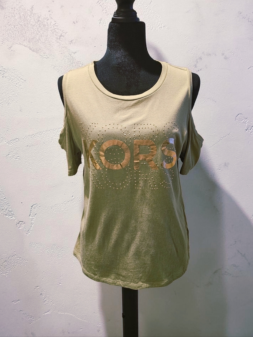 Michael Kors Olive Green Cold-Shoulder Logo Top